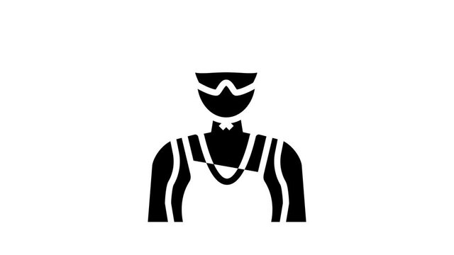 Bike Transport And Accessories glyph icon animation. Bike And Tricycle, Rider Protective Helmet And Clothes, Glasses And Water Bottle, Urban And Cruiser Bicycle