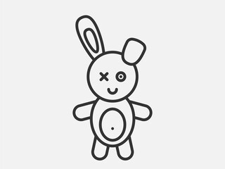 Rabbit toy icon on white background. Line style vector illustration.