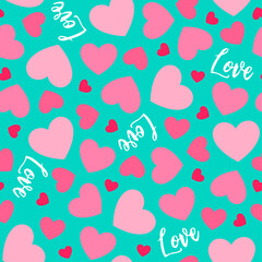 Heart with text seamless pattern background.