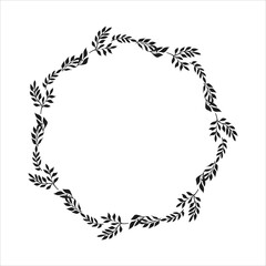 Hand drawn vector round frame. Floral wreath with leaves, berries, branches Decorative elements for design. Ink, vintage and rustic styles.