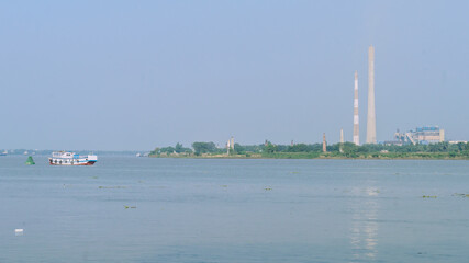 Ganges River side Industry Landscape. Riverside industrial park. Urban landscape. Kolkata India South Asia Pacific