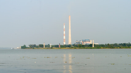 Fototapeta premium Ganges River side Industry Landscape. Riverside industrial park. Urban landscape. Kolkata India South Asia Pacific