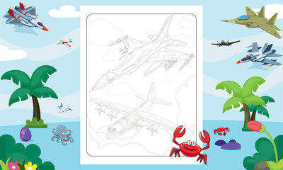 Military Aircraft Classic Fighter Jet Plane 96 - Airplane Vector, KDP Airplane Coloring Interior, KDP Page