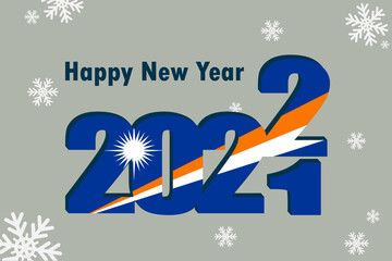 New Year's card 2022. In the photo: an element of the Marshall Islands flag, a festive inscription and snowflakes. It can be used as a promotional poster, postcard, flyer, invitation or website.