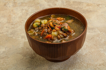 Lentil soup with chicken and vegetables