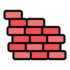 Reconstruction brick wall icon. Outline reconstruction brick wall vector icon color flat isolated