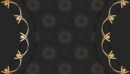 Black background with abstract gold ornaments and space for your logo