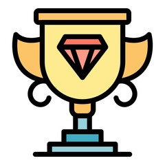 Diamond cup icon. Outline diamond cup vector icon color flat isolated
