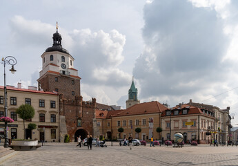 Naklejka na ściany i meble view of the historic city center on downtown Lublin