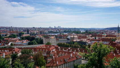 view of the rooftops and old city center of Prague