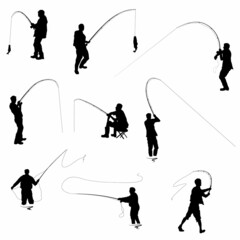 The Set of Fishermen Silhouettes. Vector Image