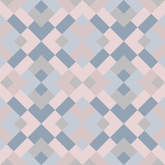 Abstract seamless pattern. Mosaic texture for textile, clown, carpeting, warp, book cover, clothes. Vector geometric background of triangles in pastel blue and rose colors