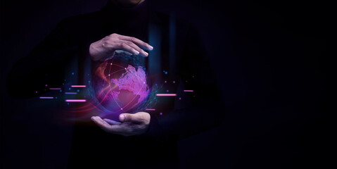 World Technology Concepts. Global Network and Data Exchange. Worldwide Business. Megatrends on...