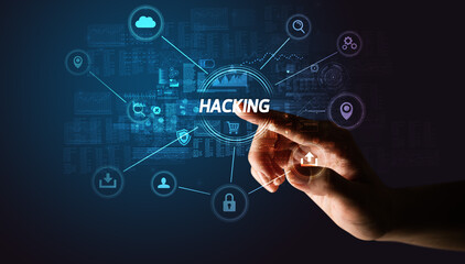 Hand touching cybersecurity button concept