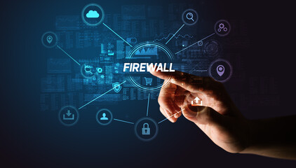 Hand touching cybersecurity button concept