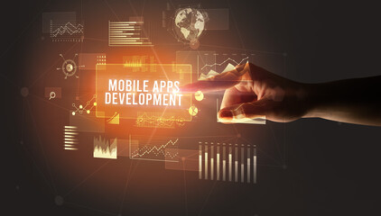 hand touching digital button, modern technology concept