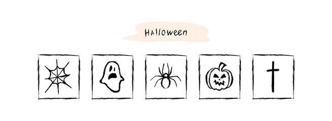 Halloween icons. Lettering, pumpkin, spider.