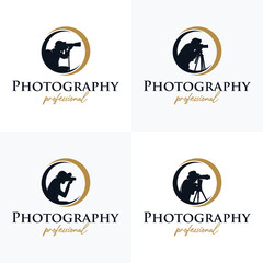 Set of Photographer retro logo design, cameraman symbol