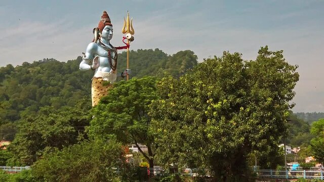 Beautiful view of Shiva statue at Ganga riverbank in Haridwar, India.