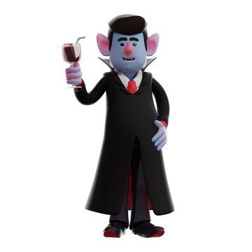 Dracula Vampire 3D Cartoon Picture holding a glass of wine