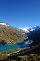 Lac de Moiry mountain lake in the area of Griments in Valais Canton, Switzerland