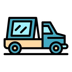 Window installation truck icon. Outline window installation truck vector icon color flat isolated
