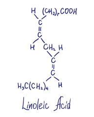 Linoleic acid chemical structure. Vector illustration Hand drawn.