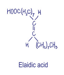 Elaidic acid chemical structure. Vector illustration Hand drawn.