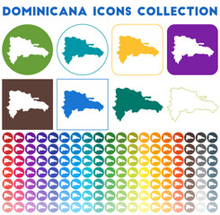 Dominicana icons collection. Bright colourful trendy map icons. Modern Dominicana badge with country map. Vector illustration.