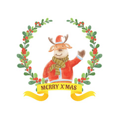 Watercolor santa bring gifts with decoration