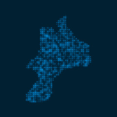 Mayreau dotted glowing map. Shape of the island with blue bright bulbs. Vector illustration.