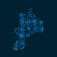 Fototapeta premium Mayreau dotted glowing map. Shape of the island with blue bright bulbs. Vector illustration.