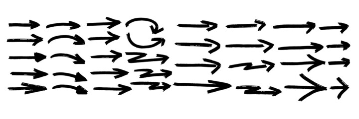 Grunge arrows collection. Set of hand drawn grunge arrow. Grungy brushes realistic. Black sketch handmade watercolor doodle arrow - stock vector.