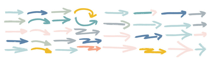 Grunge arrows collection. Set of hand drawn grunge arrow. Grungy brushes realistic. Black sketch handmade watercolor doodle arrow - stock vector.