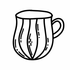 Cute mug in doodle style. Vector linear kitchenware