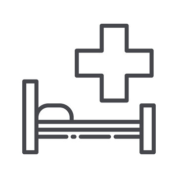 Line Icon Of Hospital Bed Side View. Healthcare Symbol Isolated