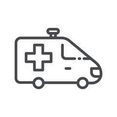 Line icon of ambulance vehicle side view. Healthcare symbol isolated