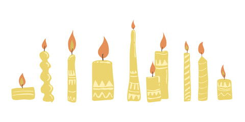 candle flat style collection vector illustration isolated on white background