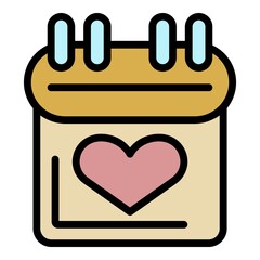 Wedding calendar date icon. Outline wedding calendar date vector icon color flat isolated