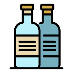 Wedding ceremony wine bottles icon. Outline wedding ceremony wine bottles vector icon color flat isolated