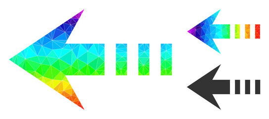 Low-poly send left icon with spectral vibrant. Spectral colored polygonal send left vector is filled with random colored triangles. Flat geometric polygonal symbol designed by send left icon.