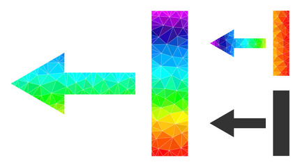 lowpoly pull left icon with rainbow colored. Rainbow colored polygonal pull left vector is combined from chaotic colored triangles. Flat geometric mesh illustration is created from pull left icon.