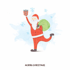 watercolor happy santa with gifts merry christmas
