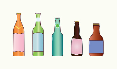 Set of colorful wine bottles in cut flat design illustration  