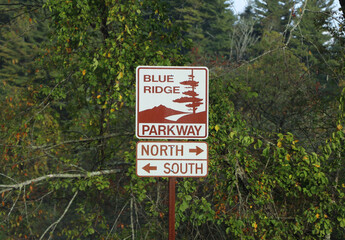 Blue Ridge Parkway sign directing north or south.