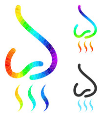 Low-poly nose smell icon with rainbow colored. Rainbow vibrant polygonal nose smell vector is combined from random bright triangles.