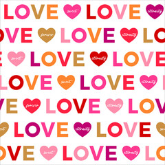 Seamless pattern of word “LOVE” and heart for valentine’s day.