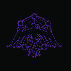 Mithycal, Minimalist, Modern, Trendy, Mistic, Esoteric Violet Colored Phoenix Bird Rising Symbol Logo Branding Identity Tattoo Outline Illustration
