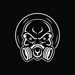 Modern, Playful, Black And White Skull Hazard Gasmask Mascot Lifestyle Vector Illustration