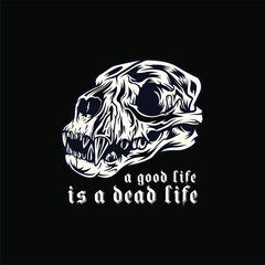 Black And White, Modern, Trendy, Youthful, Gothic Mysticism Skull Cat T-shirt Lifestyle Design Branding Identity Illustration